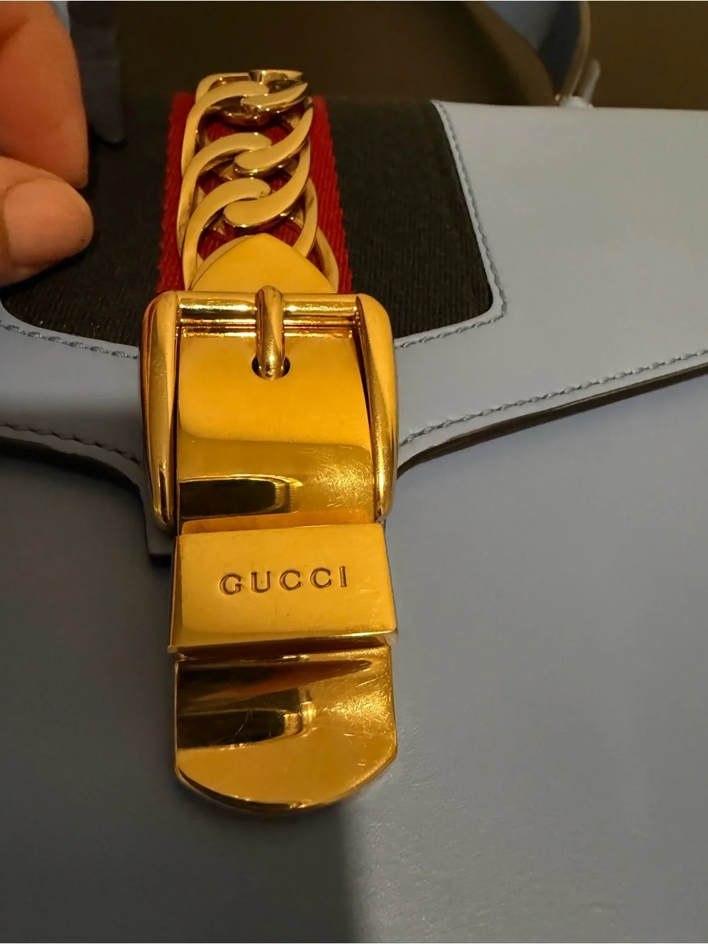 Gucci Sylvie Small Blue Leather Shoulder Bag Authentic + LegitApp COA